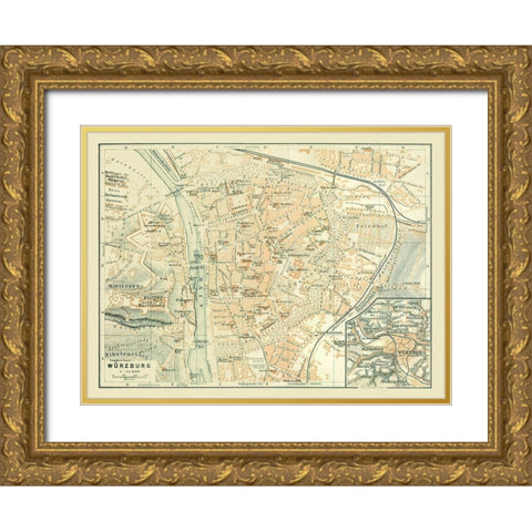 Wurzburg Germany - Baedeker 1914 Gold Ornate Wood Framed Art Print with Double Matting by Baedeker