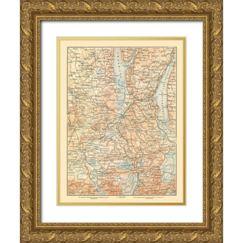 Southern Germany - Baedeker 1896 Gold Ornate Wood Framed Art Print with Double Matting by Baedeker