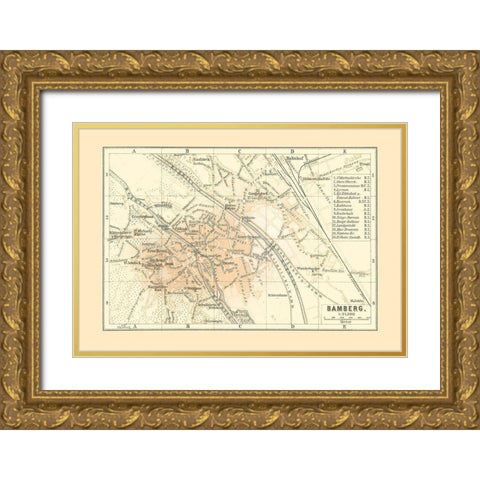 Bamberg Germany - Baedeker 1896 Gold Ornate Wood Framed Art Print with Double Matting by Baedeker