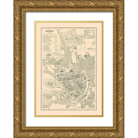 Brunn Germany - Baedeker 1896 Gold Ornate Wood Framed Art Print with Double Matting by Baedeker