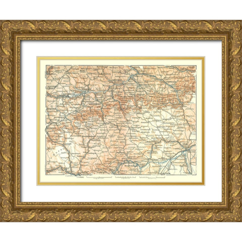 Southwestern Germany - Baedeker 1896 Gold Ornate Wood Framed Art Print with Double Matting by Baedeker