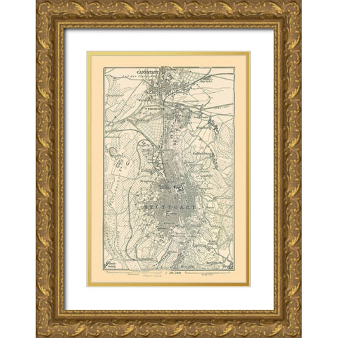 Stuttgart Germany - Baedeker 1896 Gold Ornate Wood Framed Art Print with Double Matting by Baedeker