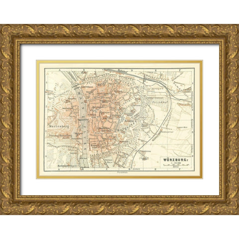 Wurzburg Germany - Baedeker 1896 Gold Ornate Wood Framed Art Print with Double Matting by Baedeker