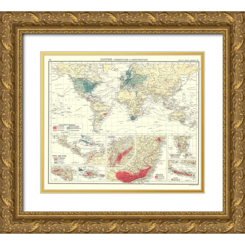 Global Coffee Production Consumption Gold Ornate Wood Framed Art Print with Double Matting by Bartholomew