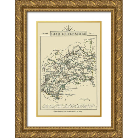 Glocestershire County England - Cary 1792 Gold Ornate Wood Framed Art Print with Double Matting by Cary