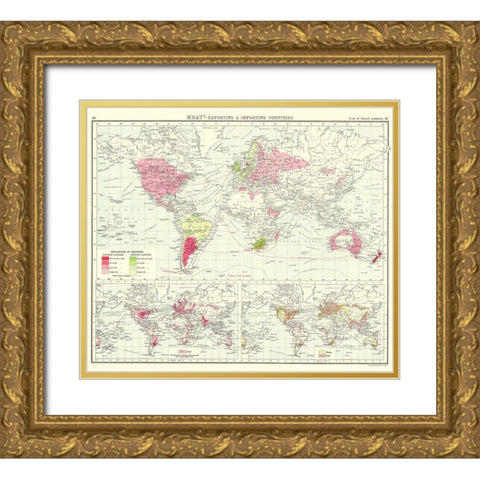 Global Meat Exporting Importing - Bartholomew 1907 Gold Ornate Wood Framed Art Print with Double Matting by Bartholomew
