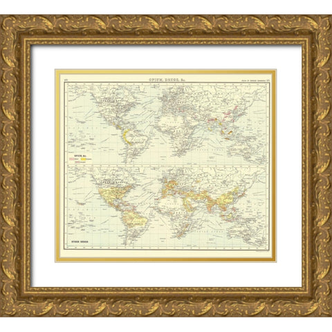 Global Opium Drugs - Bartholomew 1907 Gold Ornate Wood Framed Art Print with Double Matting by Bartholomew