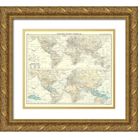 Global Precious Stones Pearls - Bartholomew 1907 Gold Ornate Wood Framed Art Print with Double Matting by Bartholomew