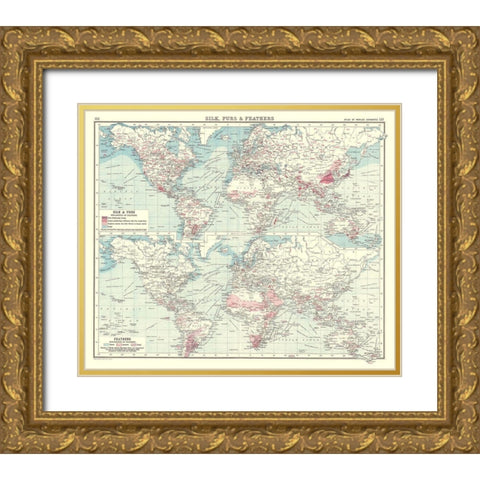 Global Silk Furs Feathers - Bartholomew 1907 Gold Ornate Wood Framed Art Print with Double Matting by Bartholomew