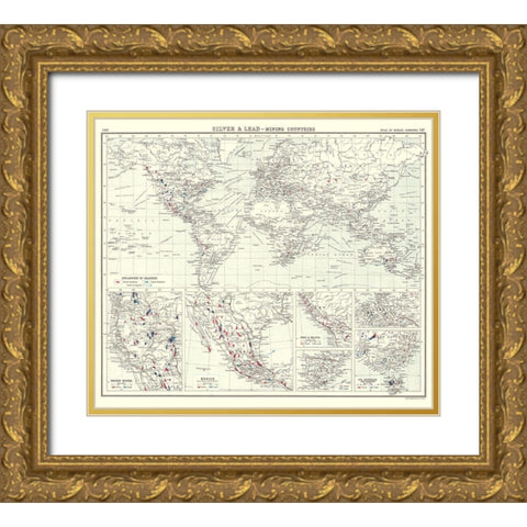 Global Silver Lead Mining Countries Gold Ornate Wood Framed Art Print with Double Matting by Bartholomew