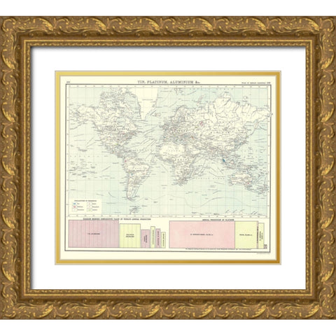 Global Tin Platinum Aluminium - Bartholomew 1907 Gold Ornate Wood Framed Art Print with Double Matting by Bartholomew