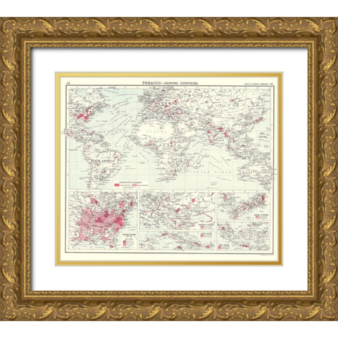 Global Tobacco Growing Countries - Bartholomew Gold Ornate Wood Framed Art Print with Double Matting by Bartholomew
