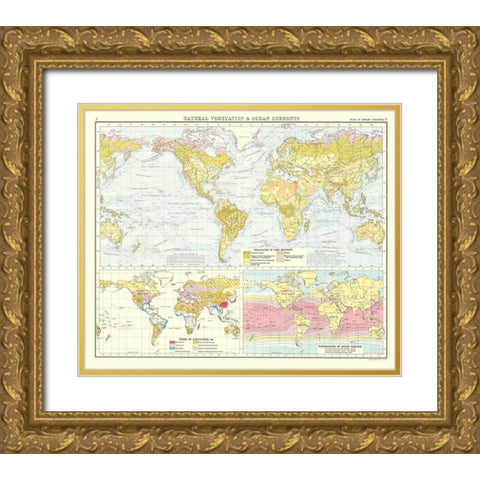 Global Natural Vegetation Ocean Currents Gold Ornate Wood Framed Art Print with Double Matting by Bartholomew