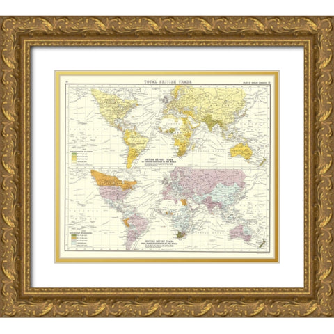 Global British Import Trade - Bartholomew 1907 Gold Ornate Wood Framed Art Print with Double Matting by Bartholomew