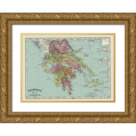 Greece - Rand McNally 1897 Gold Ornate Wood Framed Art Print with Double Matting by Rand McNally