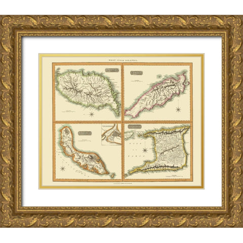 Caribbean Grenada Tobago Curacao Trinidad Gold Ornate Wood Framed Art Print with Double Matting by Thomson