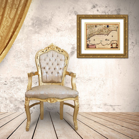 Iberian Peninsula Granada Murcia Spain - Blaeu Gold Ornate Wood Framed Art Print with Double Matting by Blaeu