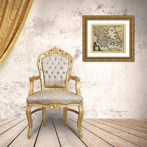 Aegean Sea Crete Greece - Visscher 1681 Gold Ornate Wood Framed Art Print with Double Matting by Visscher