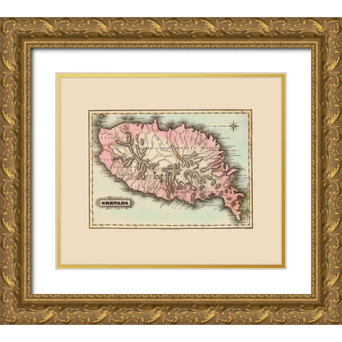 Caribbean Grenada - Lucas 1823 Gold Ornate Wood Framed Art Print with Double Matting by Lucas