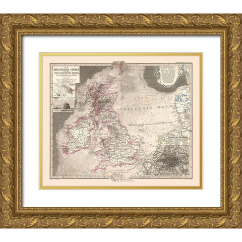 Europe British Isles - Stieler  1885 Gold Ornate Wood Framed Art Print with Double Matting by Stieler