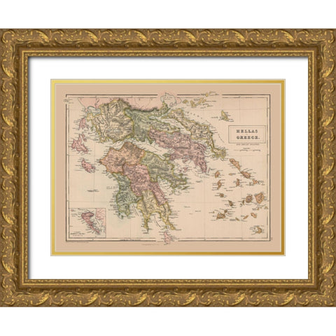 Greece - Black 1867 Gold Ornate Wood Framed Art Print with Double Matting by Black