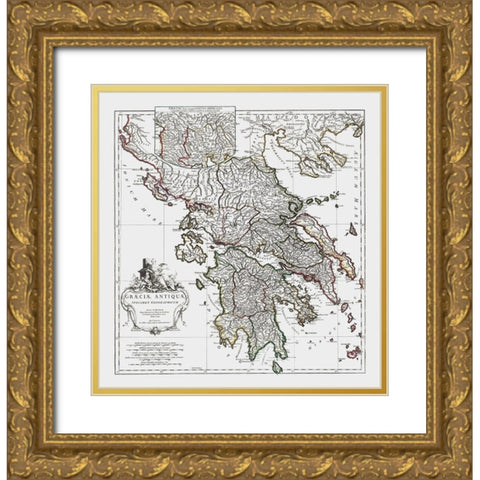 Ancient Greece - DAnville 1799 Gold Ornate Wood Framed Art Print with Double Matting by D''Anville