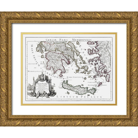 Ancient South Greece - De Lisle 1731 Gold Ornate Wood Framed Art Print with Double Matting by De L''isle