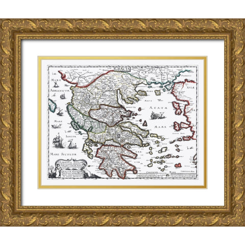 Ancient Greece - Sanson 1641 Gold Ornate Wood Framed Art Print with Double Matting by Sanson