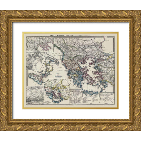 Macedonia Thrace Greece - Spruner 1865 Gold Ornate Wood Framed Art Print with Double Matting by Spruner
