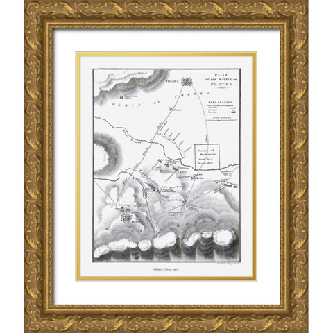 Battle of Plataea - Greece - Oxford 1828 Gold Ornate Wood Framed Art Print with Double Matting by Unknown