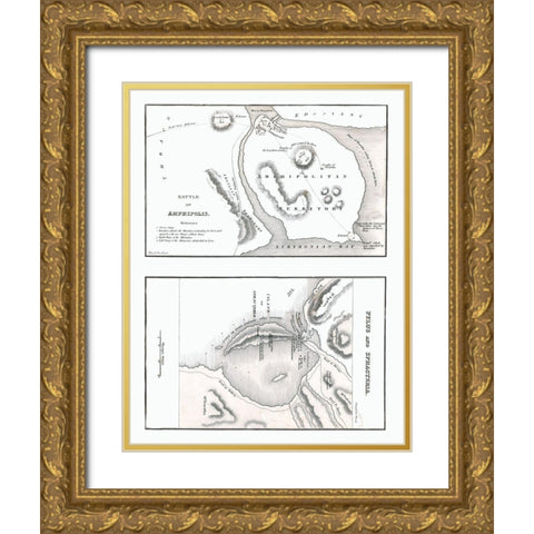 Battle of Amphipolis - Pylus - Sphacteria - Oxford Gold Ornate Wood Framed Art Print with Double Matting by Unknown