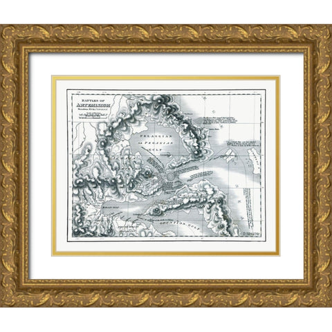 Battles of Artemisium - Greece - Oxford 1828 Gold Ornate Wood Framed Art Print with Double Matting by Unknown