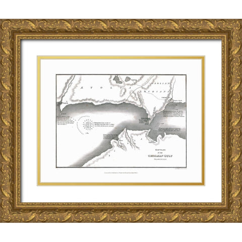 Battles in Gulf of Corinth - Oxford 1828 Gold Ornate Wood Framed Art Print with Double Matting by Unknown