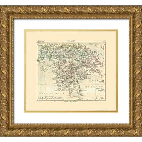 Greece - Perthes 1896 Gold Ornate Wood Framed Art Print with Double Matting by Perthes