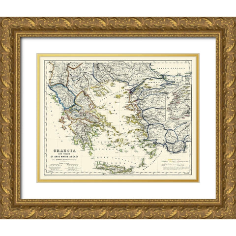 Islands Aegean Sea Greece Turkey - Kiepert 1903 Gold Ornate Wood Framed Art Print with Double Matting by Kiepert