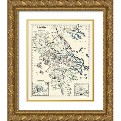 Athens Greece - Kiepert 1903 Gold Ornate Wood Framed Art Print with Double Matting by Kiepert