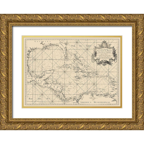 Gulf of Mexico Caribbean Honduras Nicaragua Gold Ornate Wood Framed Art Print with Double Matting by Lopez