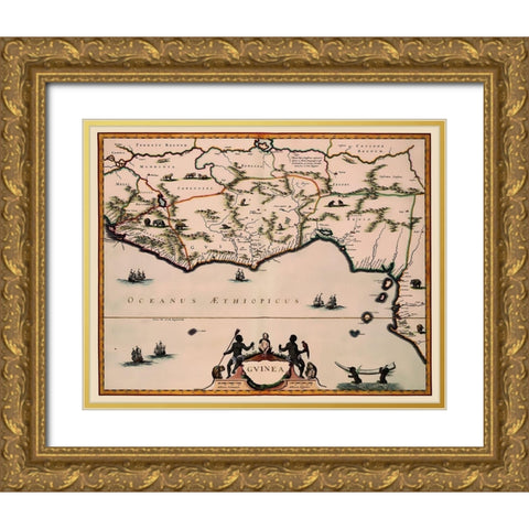 Guinea Africa - Blaeu 1635 Gold Ornate Wood Framed Art Print with Double Matting by Blaeu