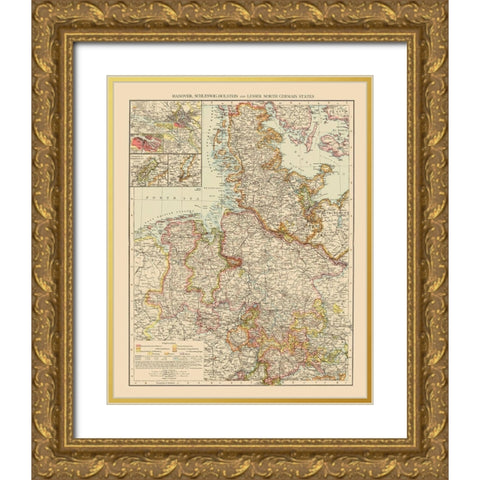 Hannover Schleswig Holstein Germany - Andree 1895 Gold Ornate Wood Framed Art Print with Double Matting by Andree