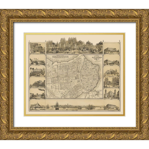 Caribbean Havana Cuba - May 1853 Gold Ornate Wood Framed Art Print with Double Matting by May