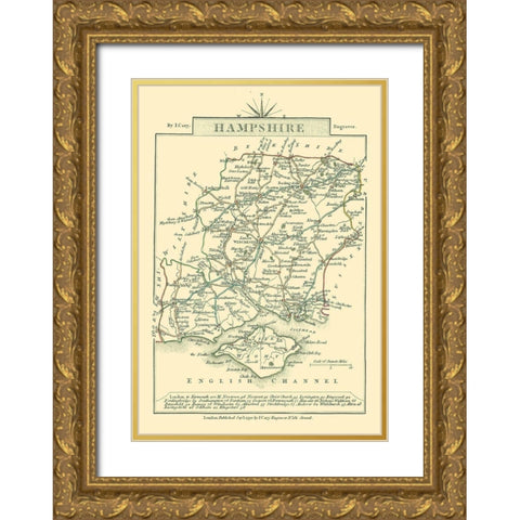 Hampshire County England - Cary 1792 Gold Ornate Wood Framed Art Print with Double Matting by Cary