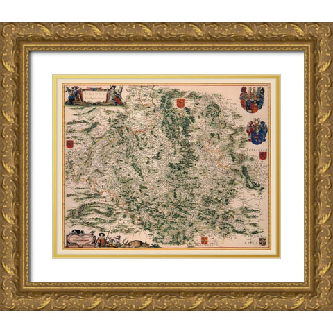 Hesse Kassel Region Germany - Blaeu 1662 Gold Ornate Wood Framed Art Print with Double Matting by Blaeu