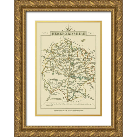 Herefordshire County England - Cary 1792 Gold Ornate Wood Framed Art Print with Double Matting by Cary