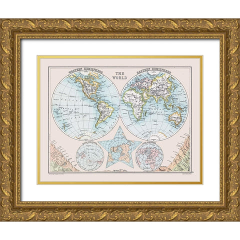 Eastern Western Hemispheheres - Bartholomew 1892 Gold Ornate Wood Framed Art Print with Double Matting by Bartholomew