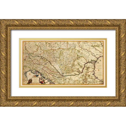 Eastern Europe Hungary - Visscher 1687 Gold Ornate Wood Framed Art Print with Double Matting by Visscher