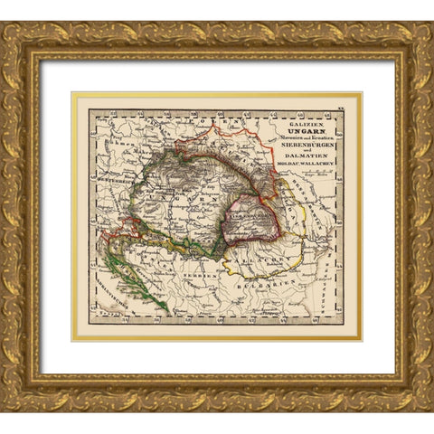 Eastern Europe Hungary Poland Balkan Peninsula Gold Ornate Wood Framed Art Print with Double Matting by Stieler