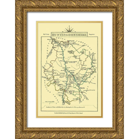 Huntingdonshire County England - Cary 1792 Gold Ornate Wood Framed Art Print with Double Matting by Cary