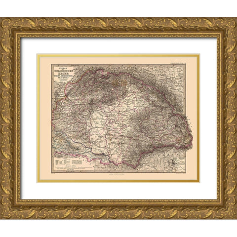 Countries of Hungarian Crown Europe - Stieler 1885 Gold Ornate Wood Framed Art Print with Double Matting by Stieler
