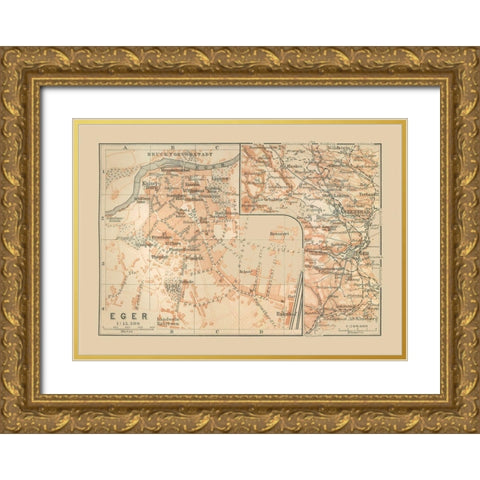 Eger Hungary Europe- Baedeker 1910 Gold Ornate Wood Framed Art Print with Double Matting by Baedeker