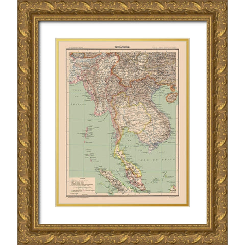 Asia Indochina - Schrader 1908 Gold Ornate Wood Framed Art Print with Double Matting by Schrader